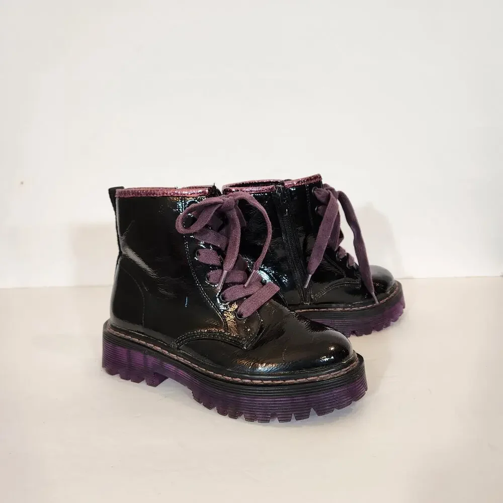 MADDEN GIRL Combat Boot Big Girl 5M Rozzie Black Purple Patent Leather Goth Rare